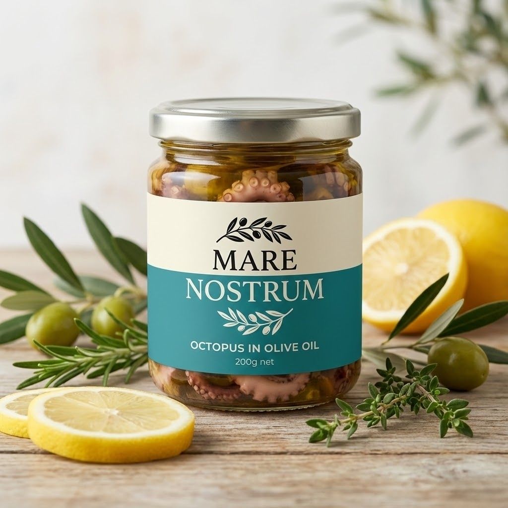 Octopus in olive oil — Mare Nostrum retail glass jar